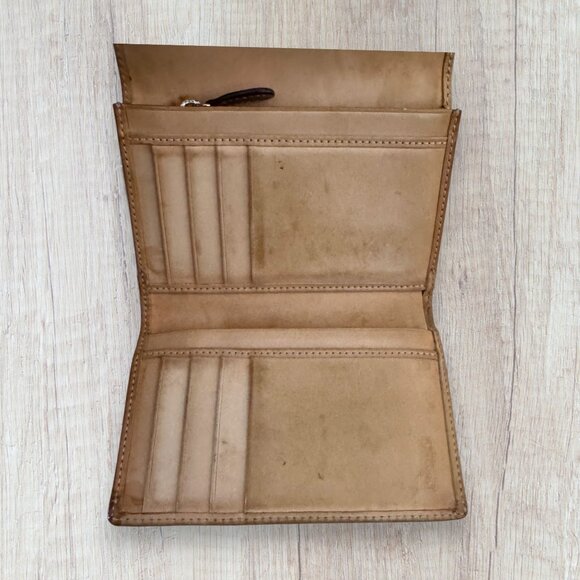 Coach Signature Canvas Leather Trim Bifold Checkbook Wallet Brown Khaki - Picture 3 of 9